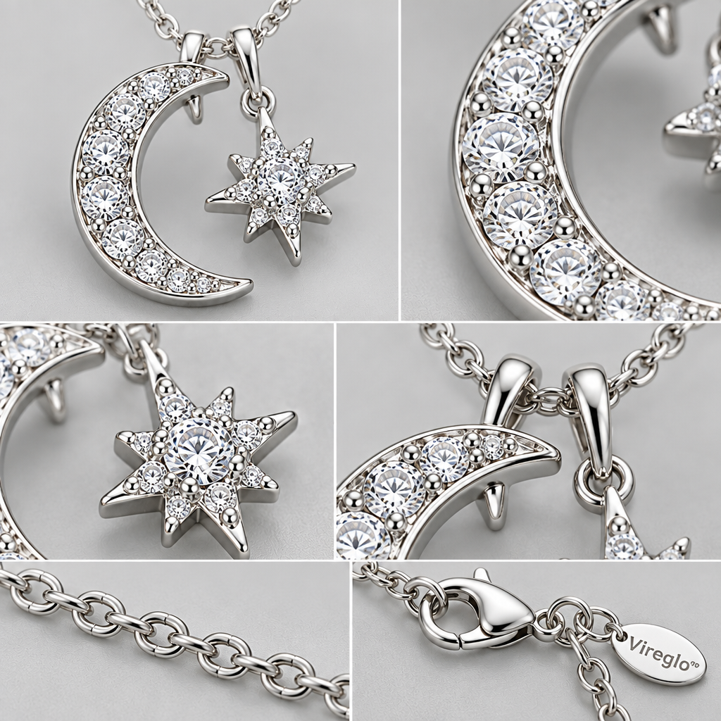 Vireqlo™ Moon and Star Cubic Zirconia Necklace main image 03