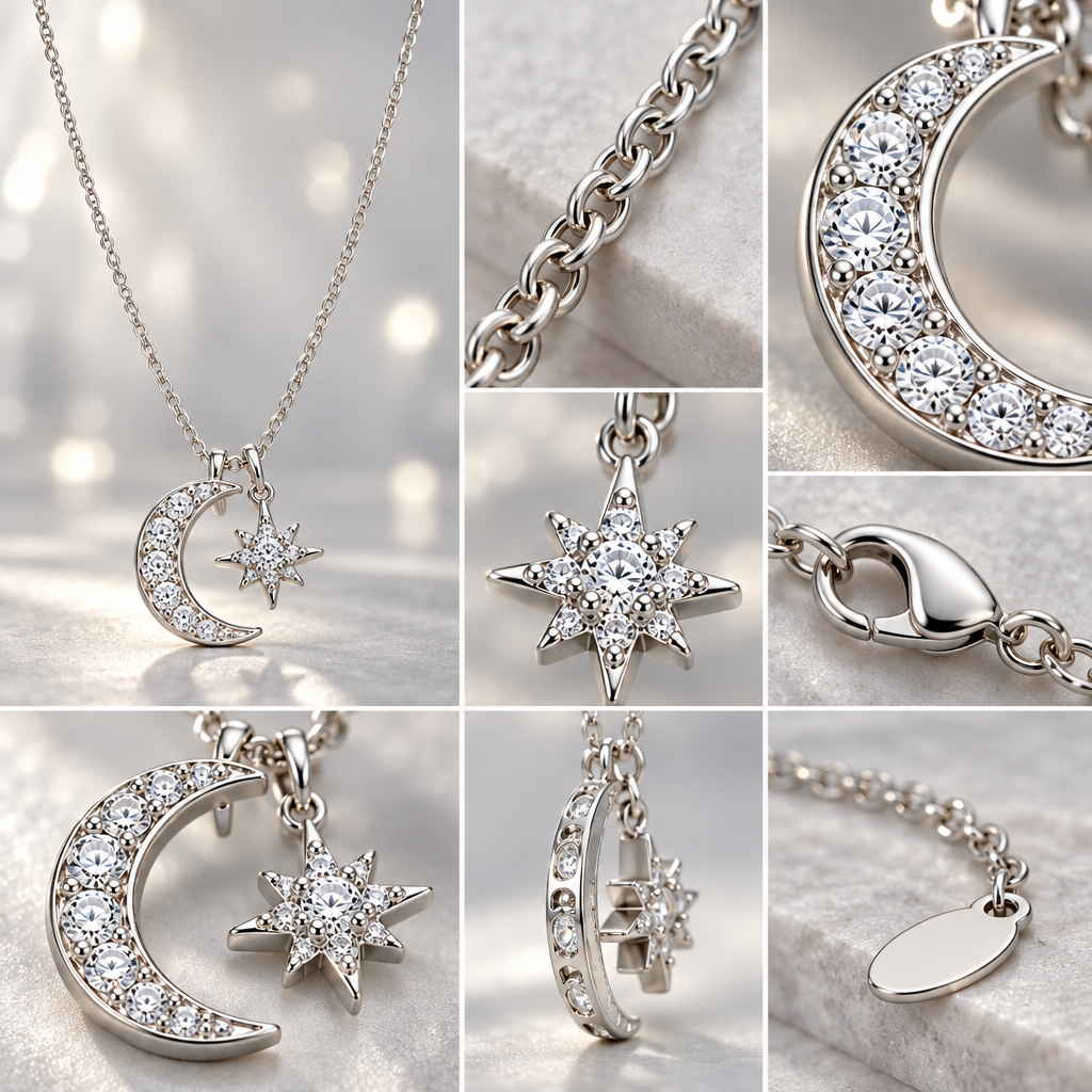 Vireqlo™ Moon and Star Cubic Zirconia Necklace main image 06