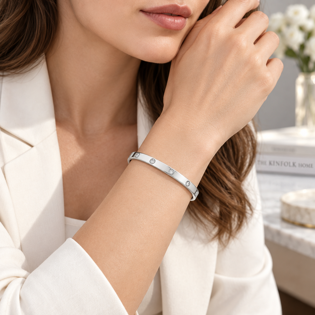 Vireqlo™ Open Cuff Bracelet with Crystal Accents main image 02