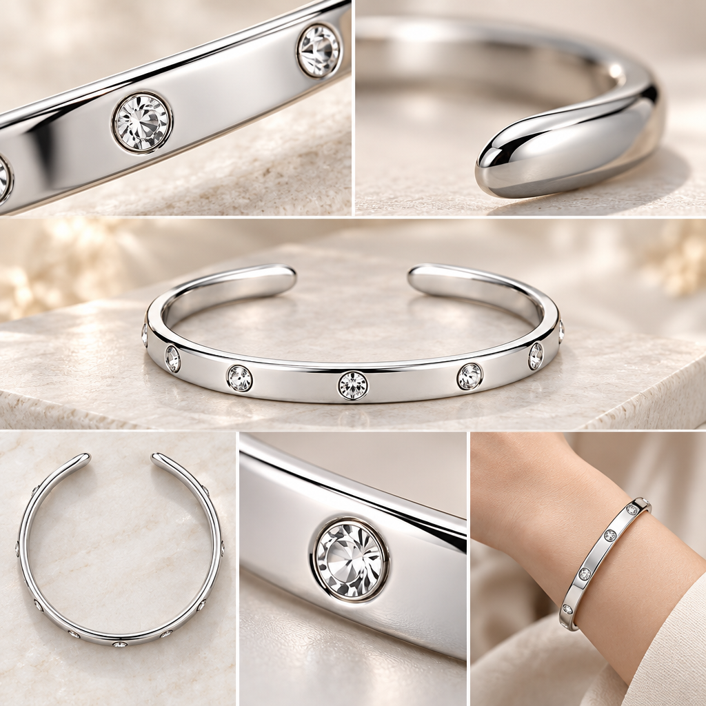 Vireqlo™ Open Cuff Bracelet with Crystal Accents main image 06
