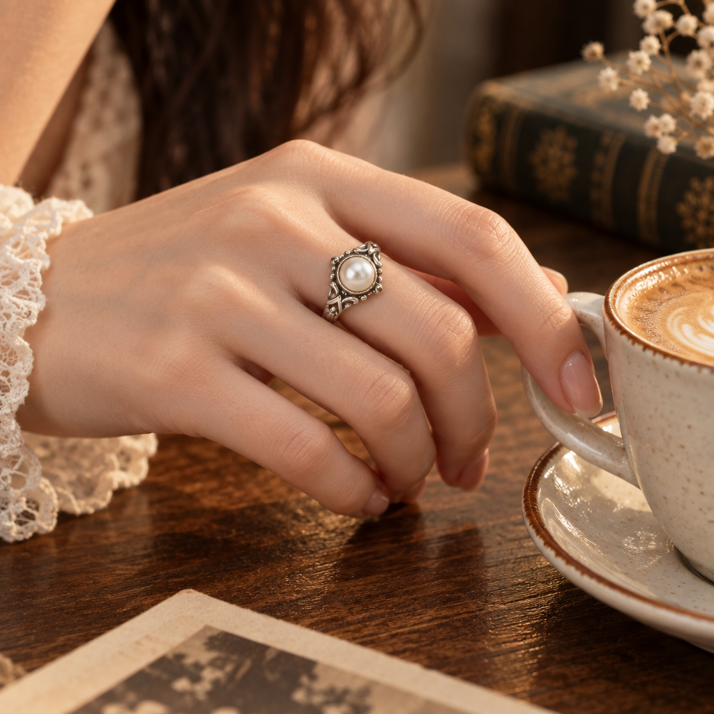 Vireqlo™ Vintage Pearl Accent Ring main image 05